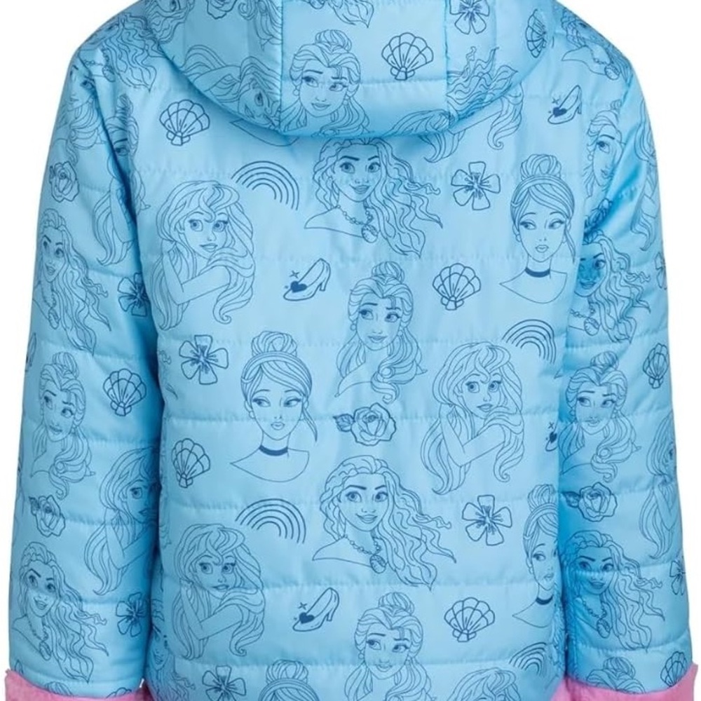 ❤️Disney Girls Puffer/Faux Fur Hooded Reversible Jacket Size 4 (NWT) - Picture 4 of 16